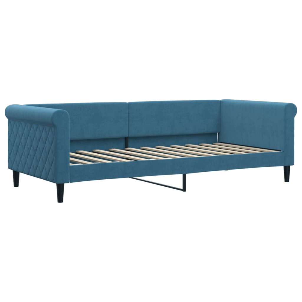 Slaapbank met onderschuifbed en lades 90x200 cm fluweel blauw