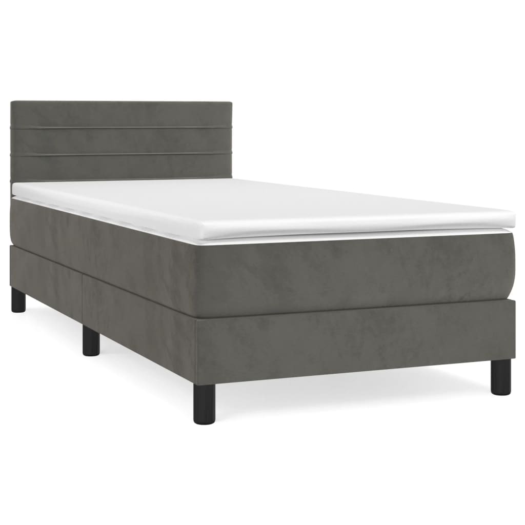 Boxspring met matras fluweel donkergrijs 90x190 cm Bedden & bedframes | Creëer jouw Trendy Thuis | Gratis bezorgd & Retour | Trendy.nl