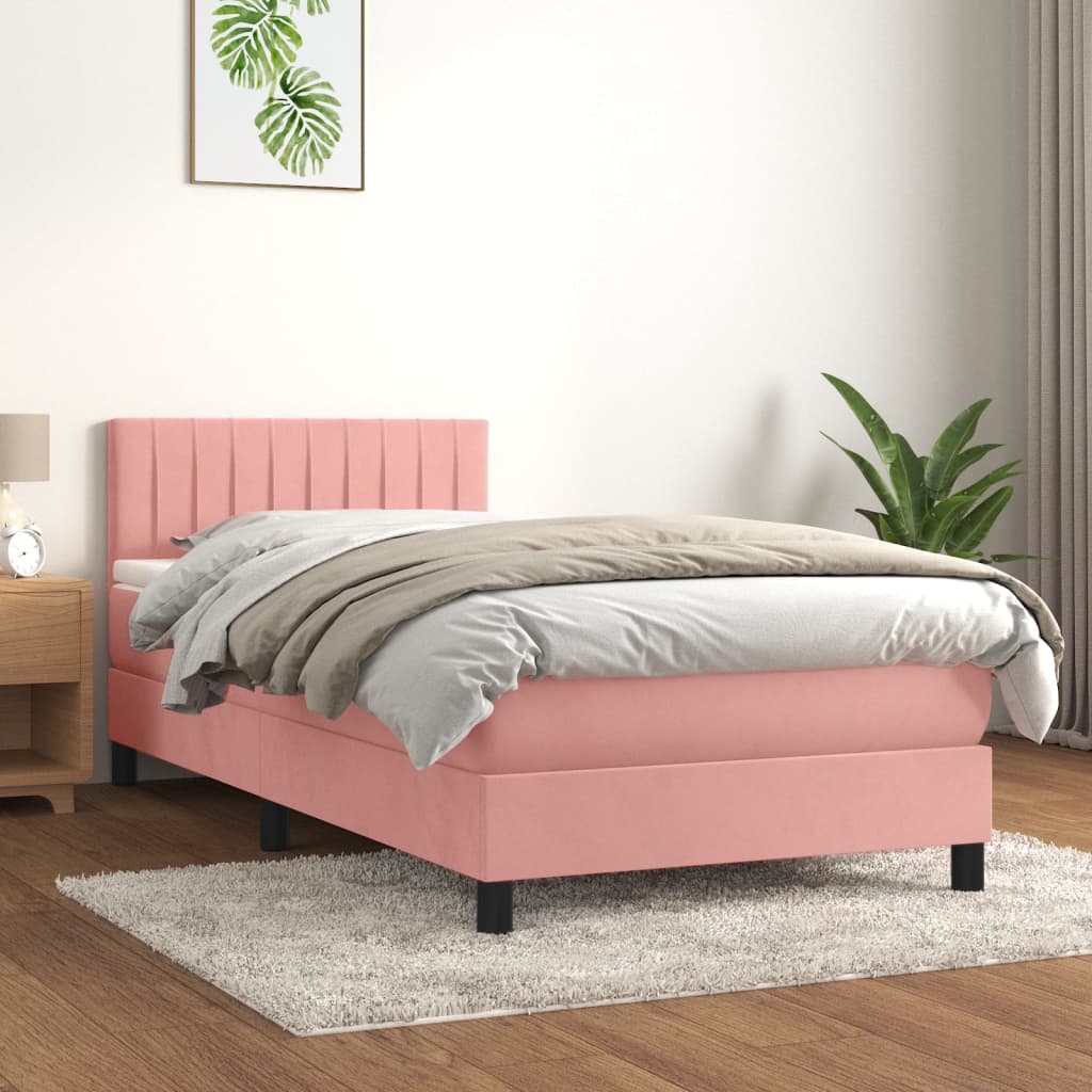 Boxspring met matras fluweel roze 80x200 cm Bedden & bedframes | Creëer jouw Trendy Thuis | Gratis bezorgd & Retour | Trendy.nl