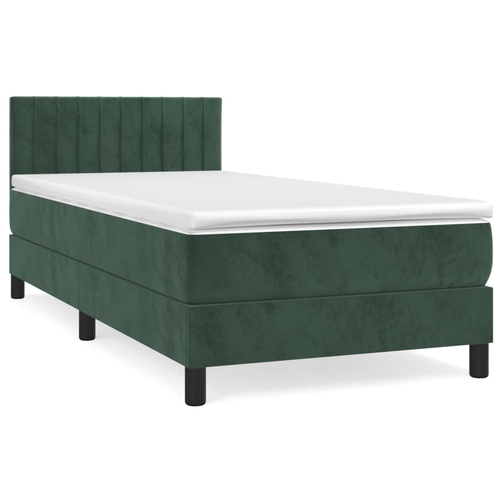 Boxspring met matras fluweel donkergroen 90x190 cm Bedden & bedframes | Creëer jouw Trendy Thuis | Gratis bezorgd & Retour | Trendy.nl