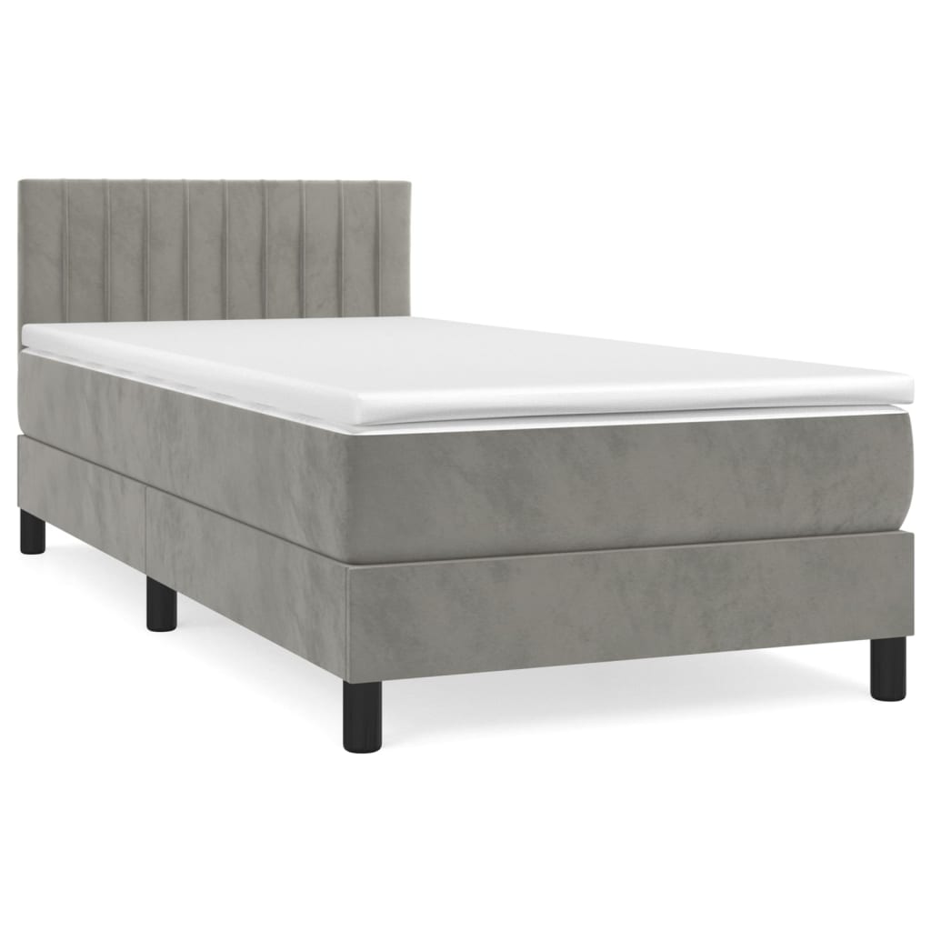 Boxspring met matras fluweel lichtgrijs 90x200 cm Bedden & bedframes | Creëer jouw Trendy Thuis | Gratis bezorgd & Retour | Trendy.nl