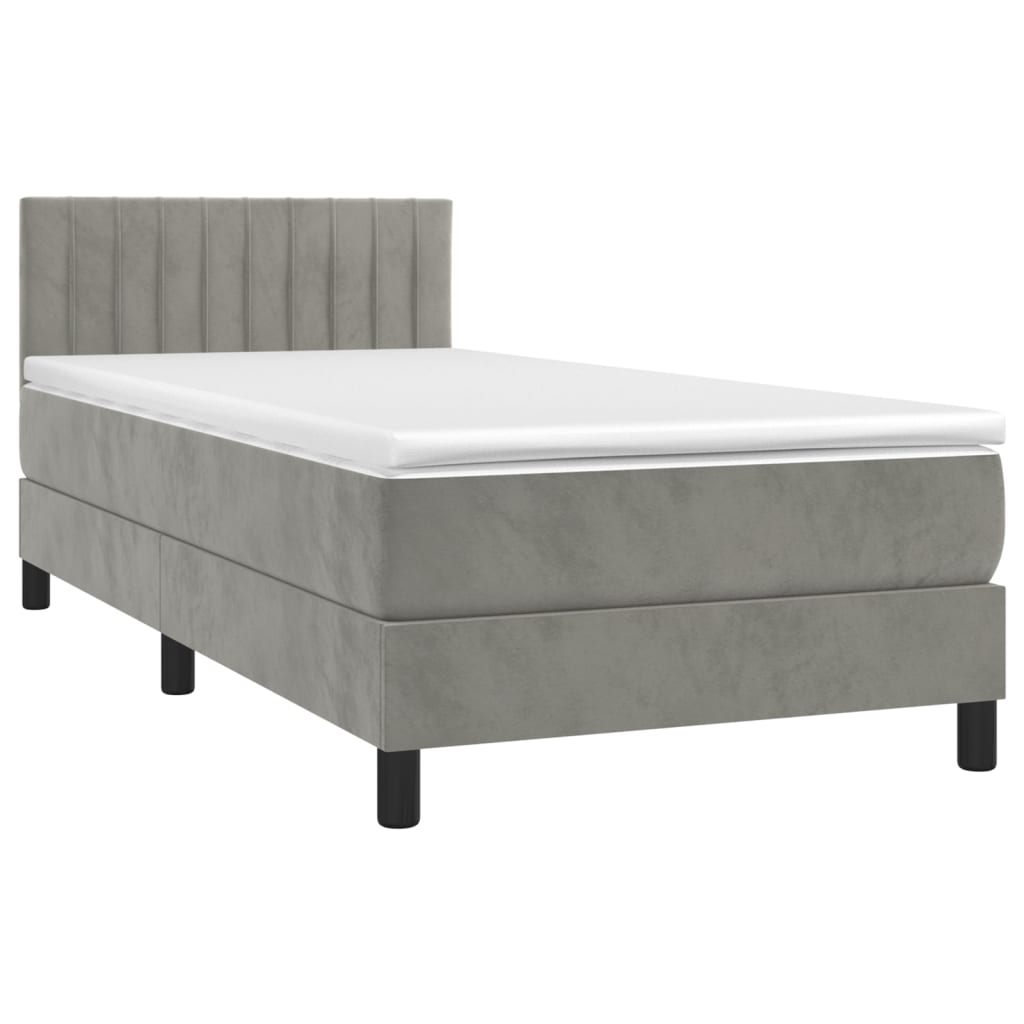 Boxspring met matras fluweel lichtgrijs 90x200 cm Bedden & bedframes | Creëer jouw Trendy Thuis | Gratis bezorgd & Retour | Trendy.nl