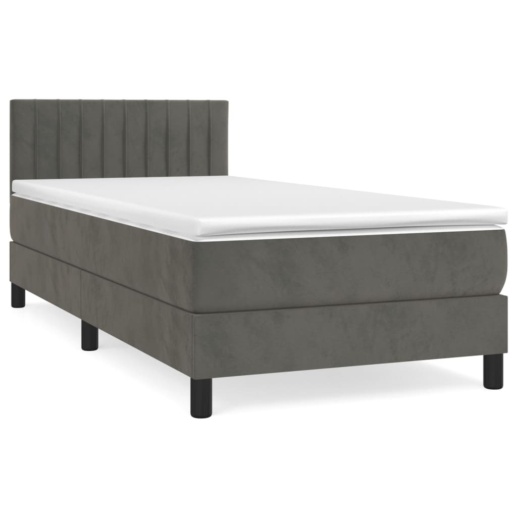 Boxspring met matras fluweel donkergrijs 90x200 cm Bedden & bedframes | Creëer jouw Trendy Thuis | Gratis bezorgd & Retour | Trendy.nl