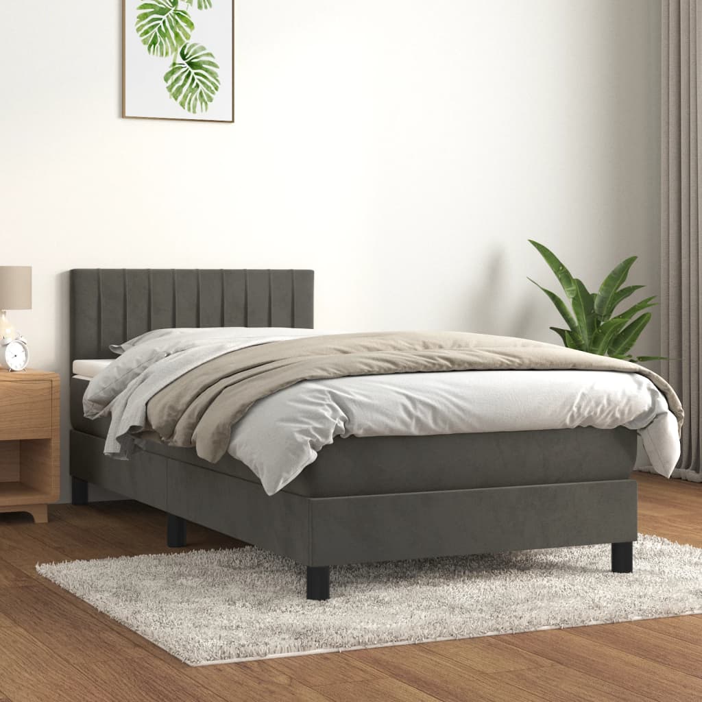 Boxspring met matras fluweel donkergrijs 90x200 cm Bedden & bedframes | Creëer jouw Trendy Thuis | Gratis bezorgd & Retour | Trendy.nl