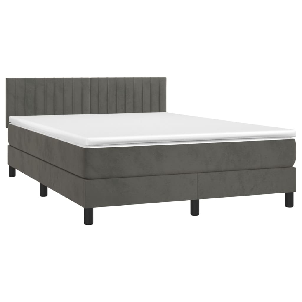 Boxspring met matras fluweel donkergrijs 140x190 cm Bedden & bedframes | Creëer jouw Trendy Thuis | Gratis bezorgd & Retour | Trendy.nl