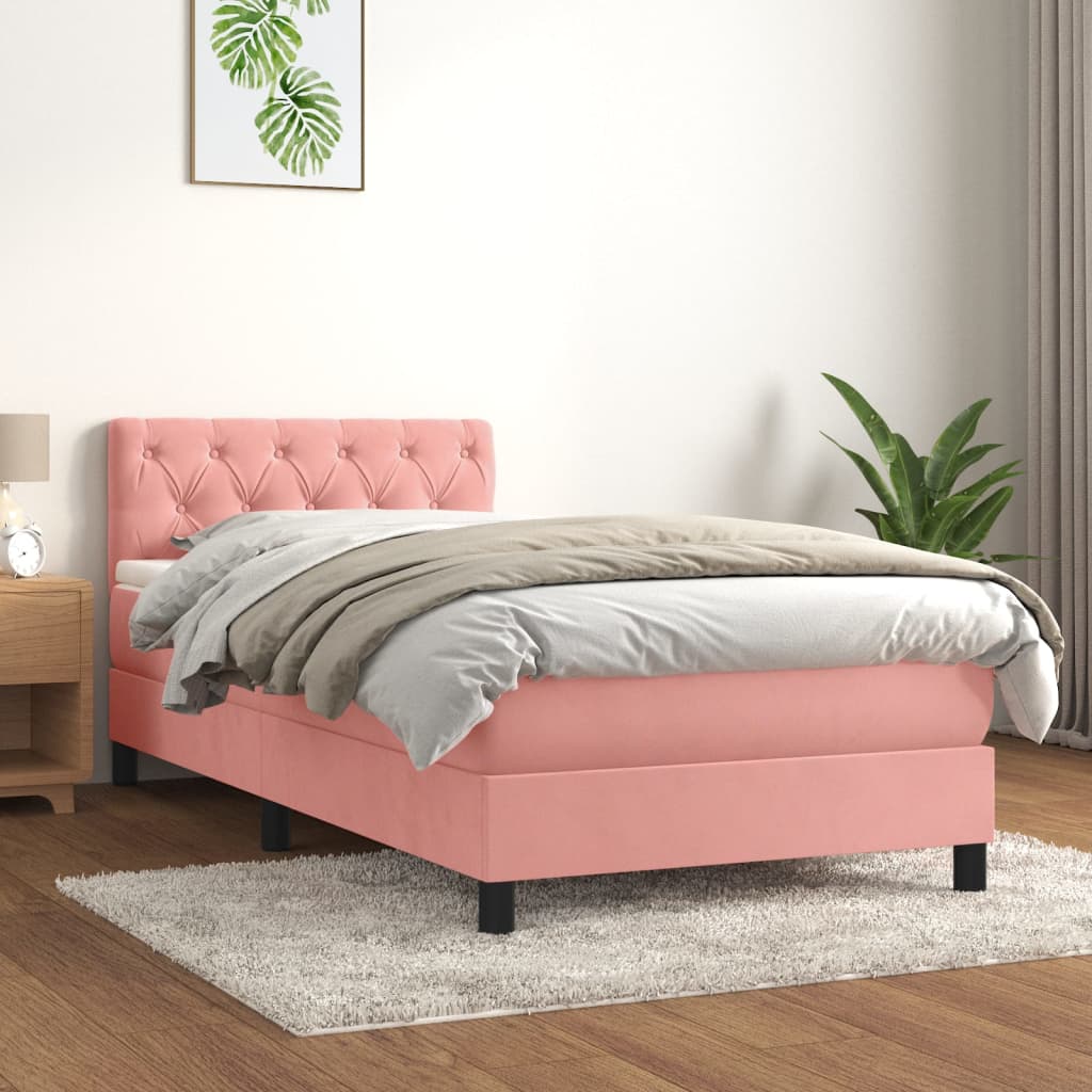 Boxspring met matras fluweel roze 80x200 cm