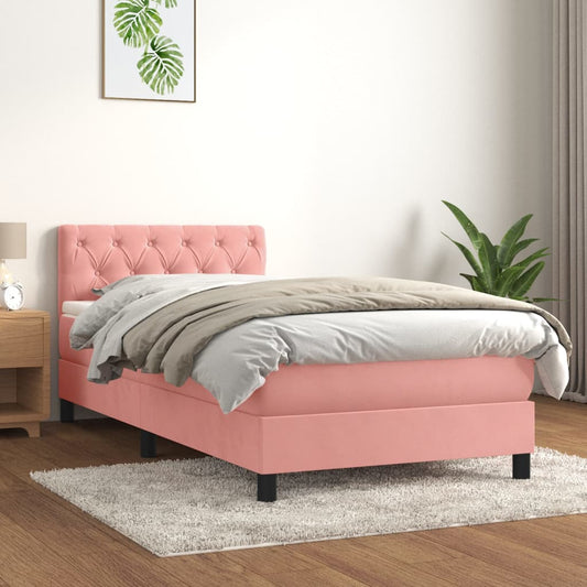 Boxspring met matras fluweel roze 80x200 cm