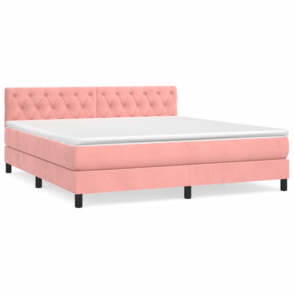 Boxspring met matras fluweel roze 160x200 cm