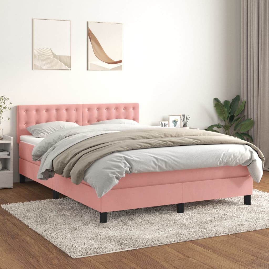 Boxspring met matras fluweel roze 140x200 cm Bedden & bedframes | Creëer jouw Trendy Thuis | Gratis bezorgd & Retour | Trendy.nl