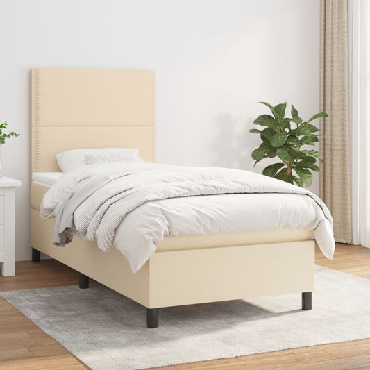 Boxspring met matras stof crèmekleurig 80x200 cm Bedden & bedframes | Creëer jouw Trendy Thuis | Gratis bezorgd & Retour | Trendy.nl