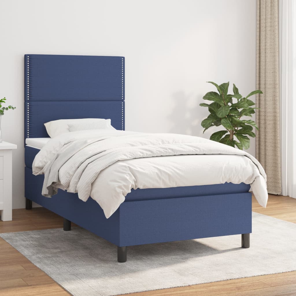 Boxspring met matras stof blauw 90x190 cm Bedden & bedframes | Creëer jouw Trendy Thuis | Gratis bezorgd & Retour | Trendy.nl