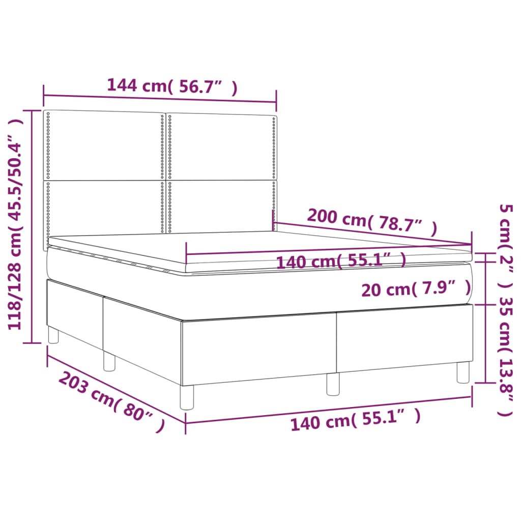 Boxspring met matras stof donkerbruin 140x200 cm