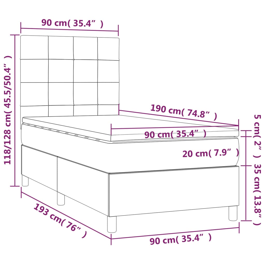 Boxspring met matras stof donkergrijs 90x190 cm Bedden & bedframes | Creëer jouw Trendy Thuis | Gratis bezorgd & Retour | Trendy.nl