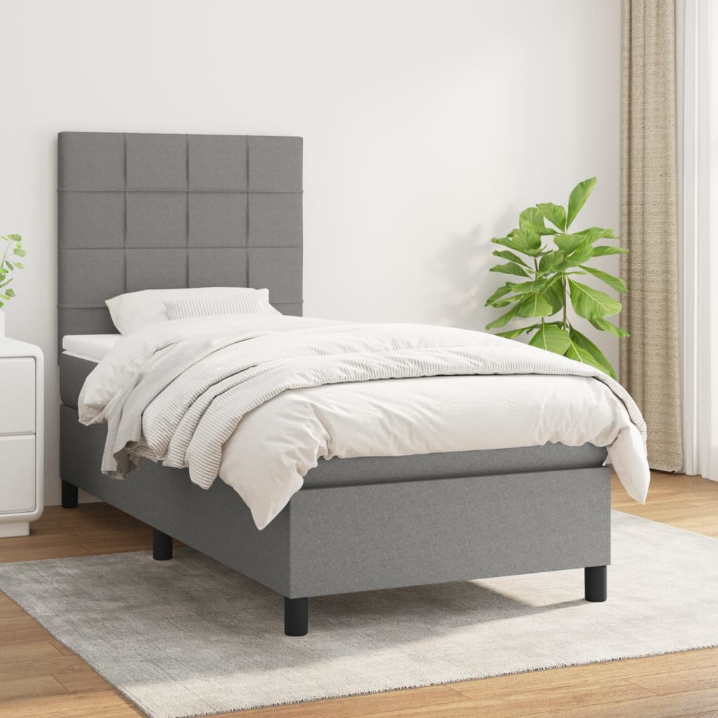 Boxspring met matras stof donkergrijs 90x190 cm Bedden & bedframes | Creëer jouw Trendy Thuis | Gratis bezorgd & Retour | Trendy.nl