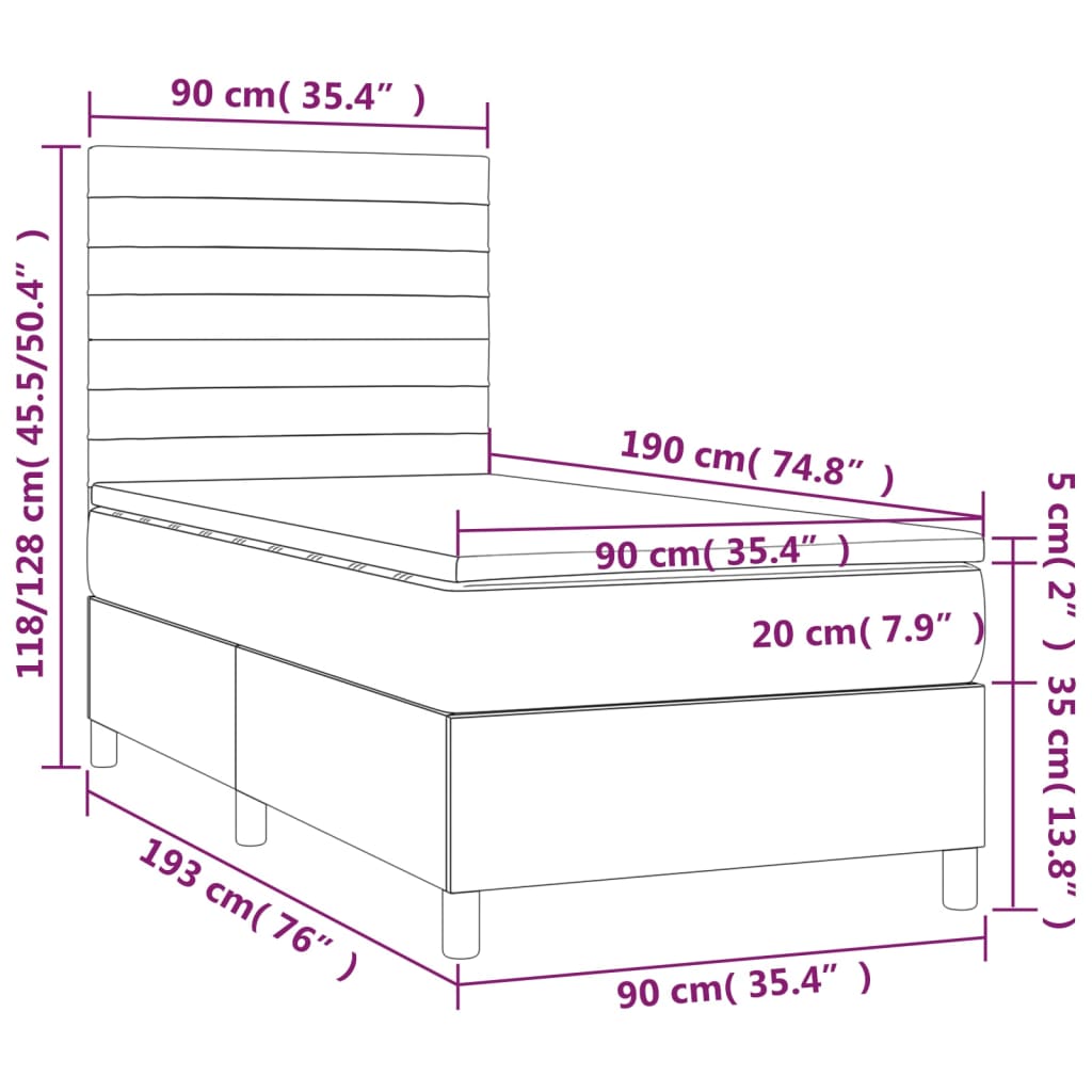 Boxspring met matras stof lichtgrijs 90x190 cm Bedden & bedframes | Creëer jouw Trendy Thuis | Gratis bezorgd & Retour | Trendy.nl