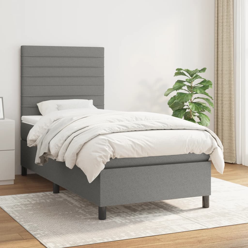 Boxspring met matras stof donkergrijs 90x190 cm Bedden & bedframes | Creëer jouw Trendy Thuis | Gratis bezorgd & Retour | Trendy.nl