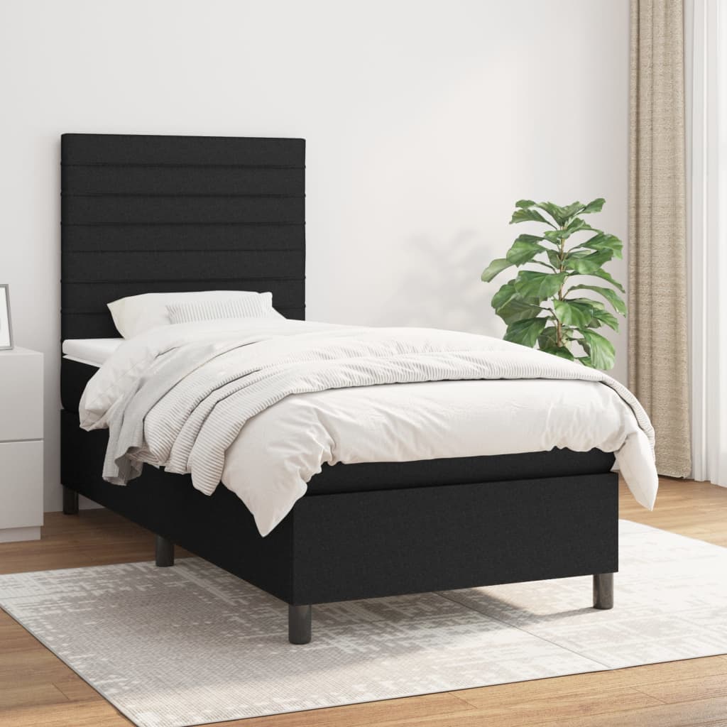 Boxspring met matras stof zwart 90x190 cm Bedden & bedframes | Creëer jouw Trendy Thuis | Gratis bezorgd & Retour | Trendy.nl