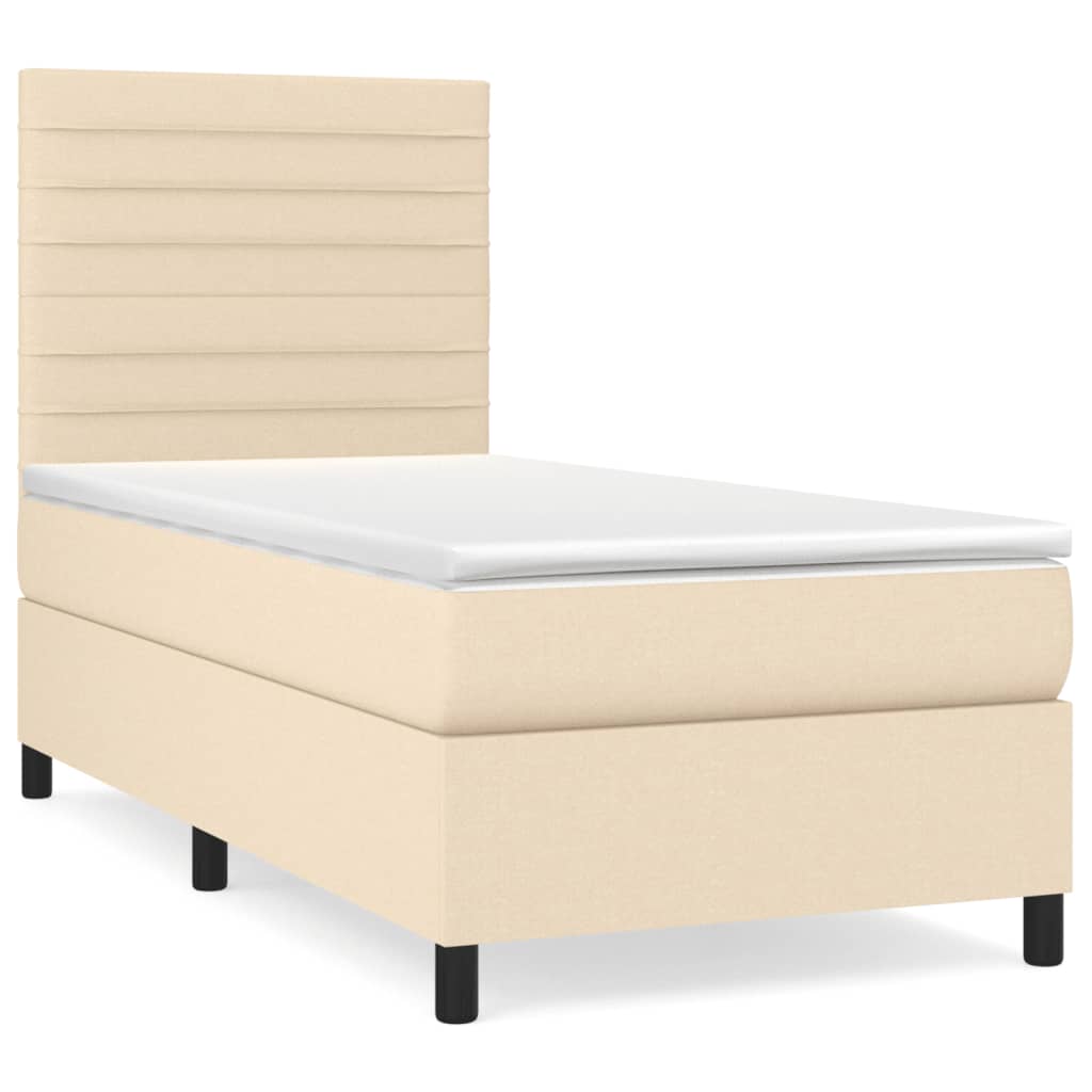 Boxspring met matras stof crèmekleurig 90x190 cm Bedden & bedframes | Creëer jouw Trendy Thuis | Gratis bezorgd & Retour | Trendy.nl