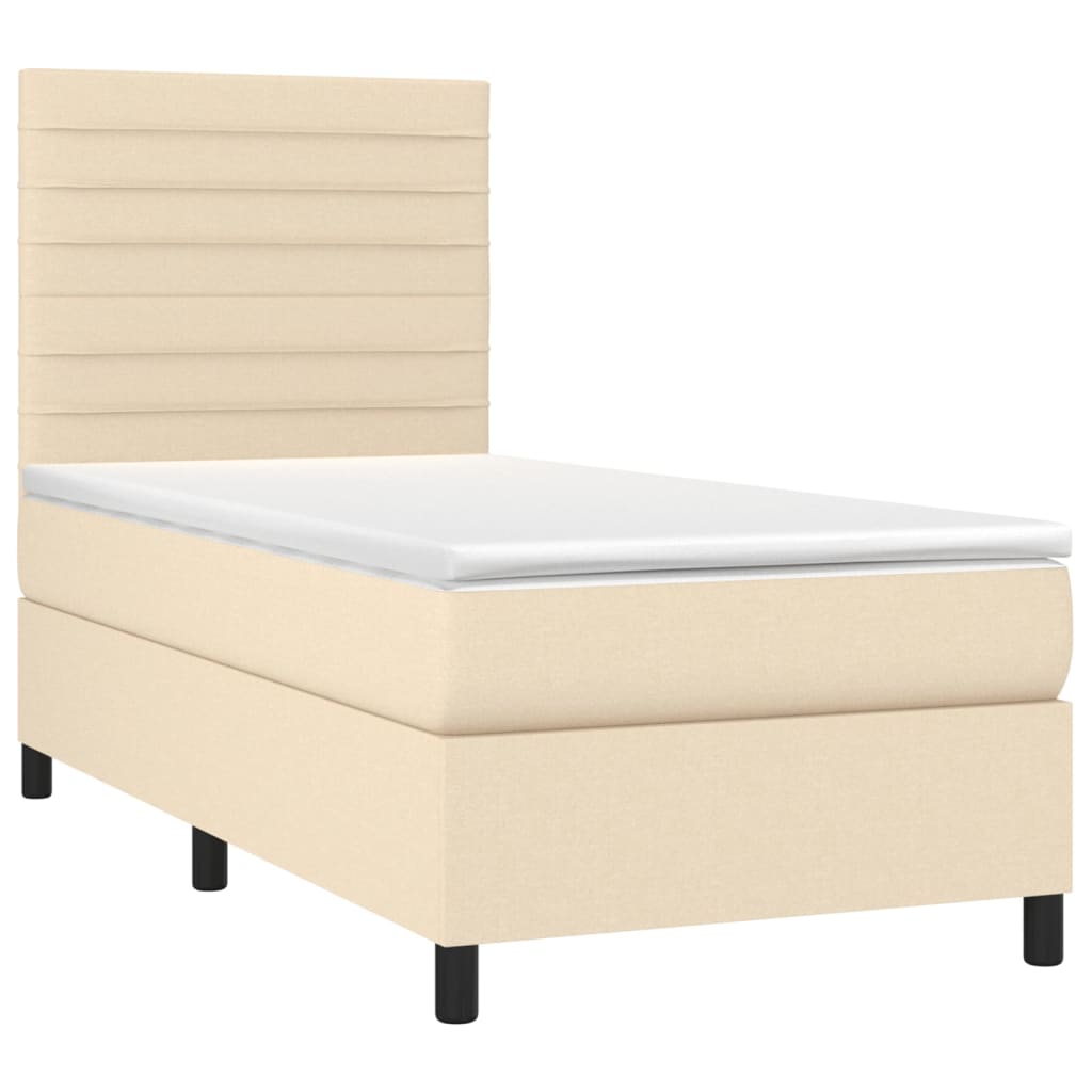 Boxspring met matras stof crèmekleurig 90x190 cm Bedden & bedframes | Creëer jouw Trendy Thuis | Gratis bezorgd & Retour | Trendy.nl