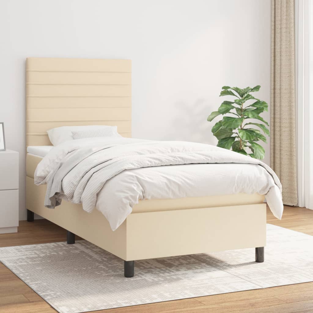 Boxspring met matras stof crèmekleurig 90x190 cm Bedden & bedframes | Creëer jouw Trendy Thuis | Gratis bezorgd & Retour | Trendy.nl