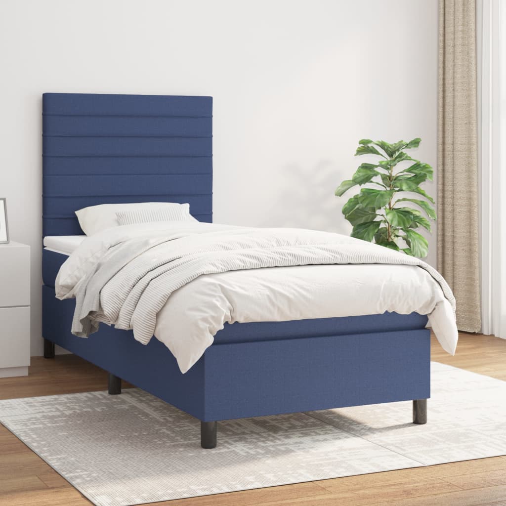 Boxspring met matras stof blauw 90x190 cm Bedden & bedframes | Creëer jouw Trendy Thuis | Gratis bezorgd & Retour | Trendy.nl