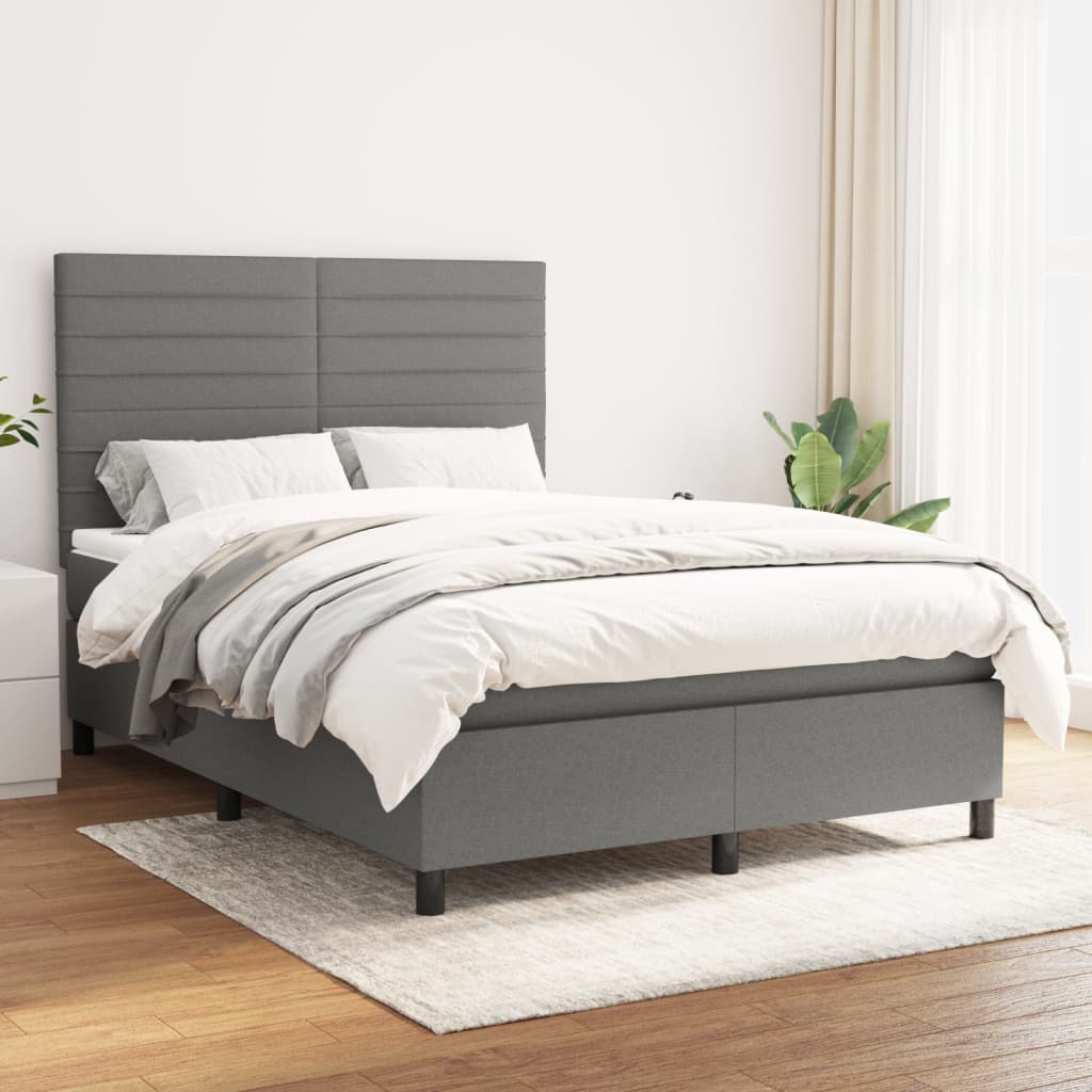 Boxspring met matras stof donkergrijs 140x190 cm Bedden & bedframes | Creëer jouw Trendy Thuis | Gratis bezorgd & Retour | Trendy.nl