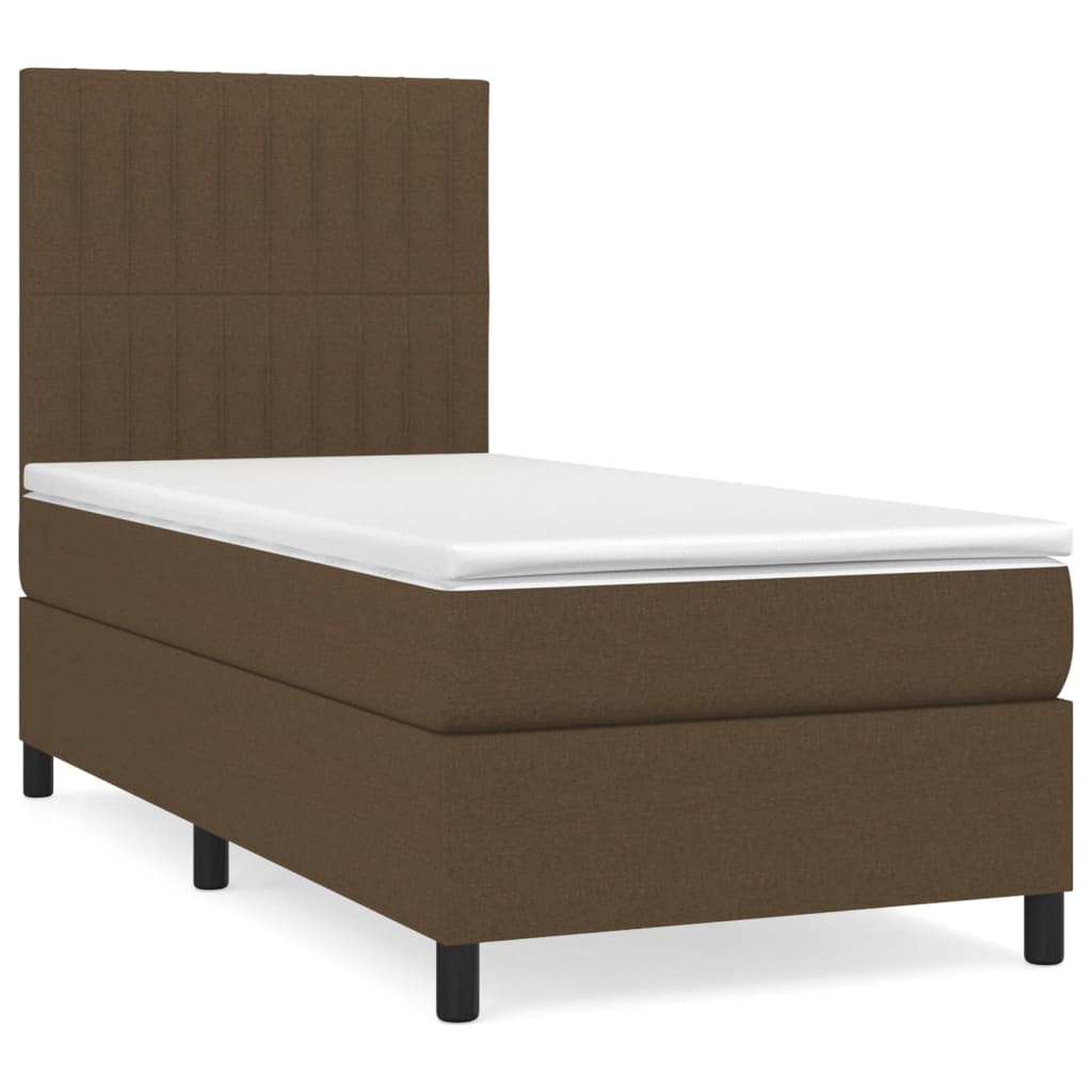 Boxspring met matras stof donkerbruin 90x190 cm Bedden & bedframes | Creëer jouw Trendy Thuis | Gratis bezorgd & Retour | Trendy.nl