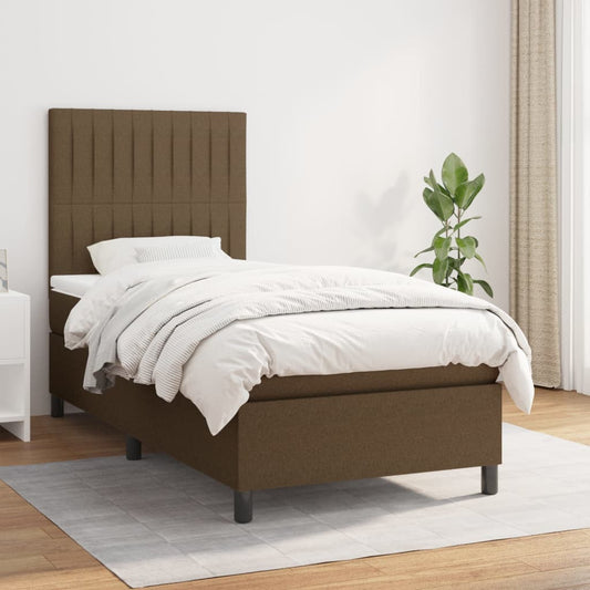 Boxspring met matras stof donkerbruin 90x190 cm Bedden & bedframes | Creëer jouw Trendy Thuis | Gratis bezorgd & Retour | Trendy.nl