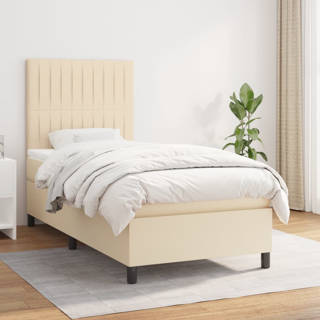 Boxspring met matras stof crèmekleurig 90x190 cm Bedden & bedframes | Creëer jouw Trendy Thuis | Gratis bezorgd & Retour | Trendy.nl