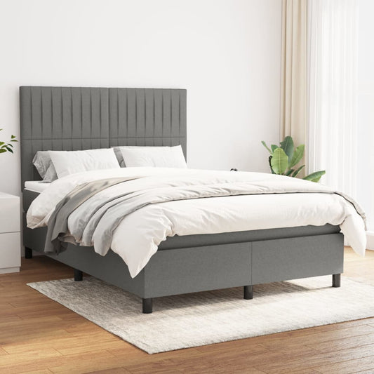 Boxspring met matras stof donkergrijs 140x190 cm Bedden & bedframes | Creëer jouw Trendy Thuis | Gratis bezorgd & Retour | Trendy.nl