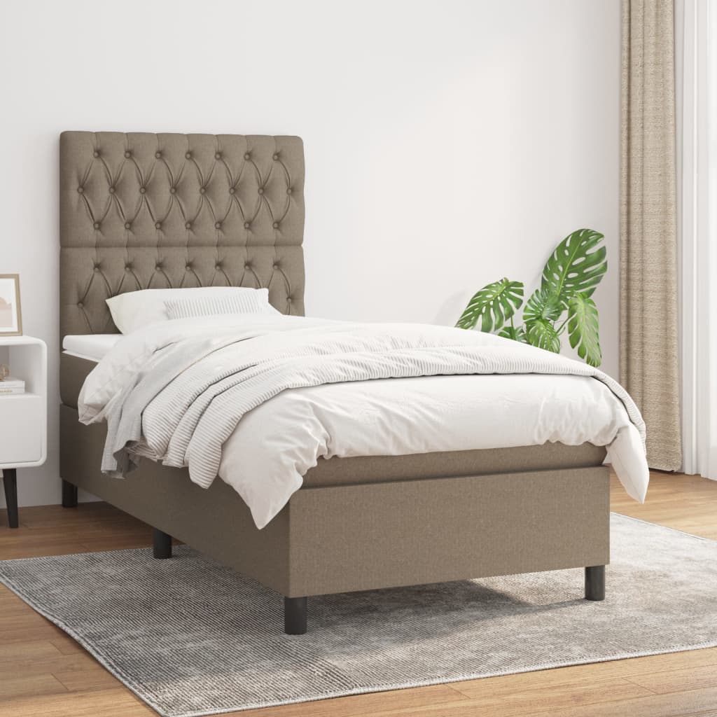 Boxspring met matras stof taupe 90x190 cm Bedden & bedframes | Creëer jouw Trendy Thuis | Gratis bezorgd & Retour | Trendy.nl