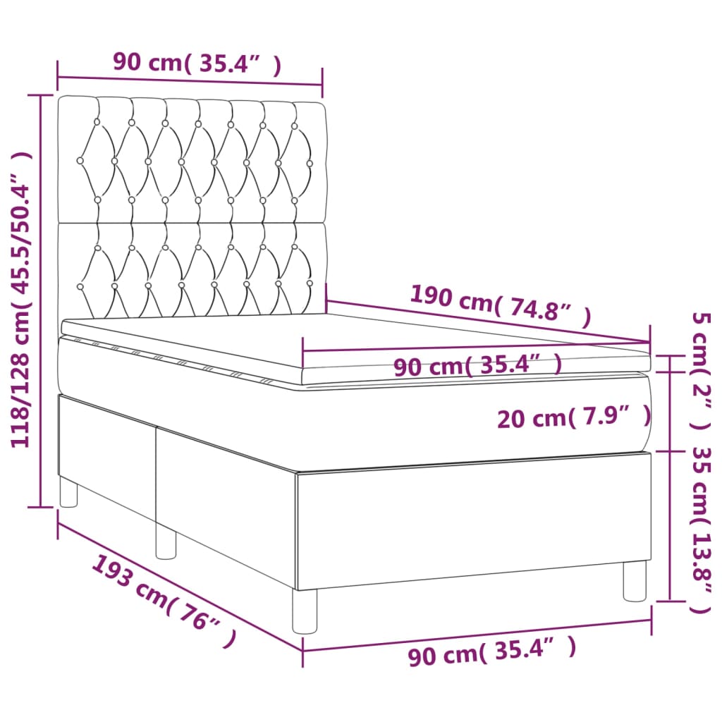 Boxspring met matras stof crèmekleurig 90x190 cm Bedden & bedframes | Creëer jouw Trendy Thuis | Gratis bezorgd & Retour | Trendy.nl