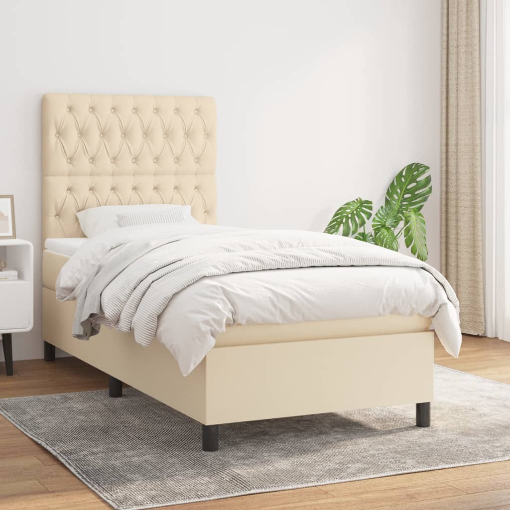 Boxspring met matras stof crèmekleurig 90x190 cm Bedden & bedframes | Creëer jouw Trendy Thuis | Gratis bezorgd & Retour | Trendy.nl