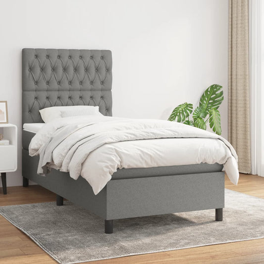 Boxspring met matras stof donkergrijs 90x200 cm Bedden & bedframes | Creëer jouw Trendy Thuis | Gratis bezorgd & Retour | Trendy.nl