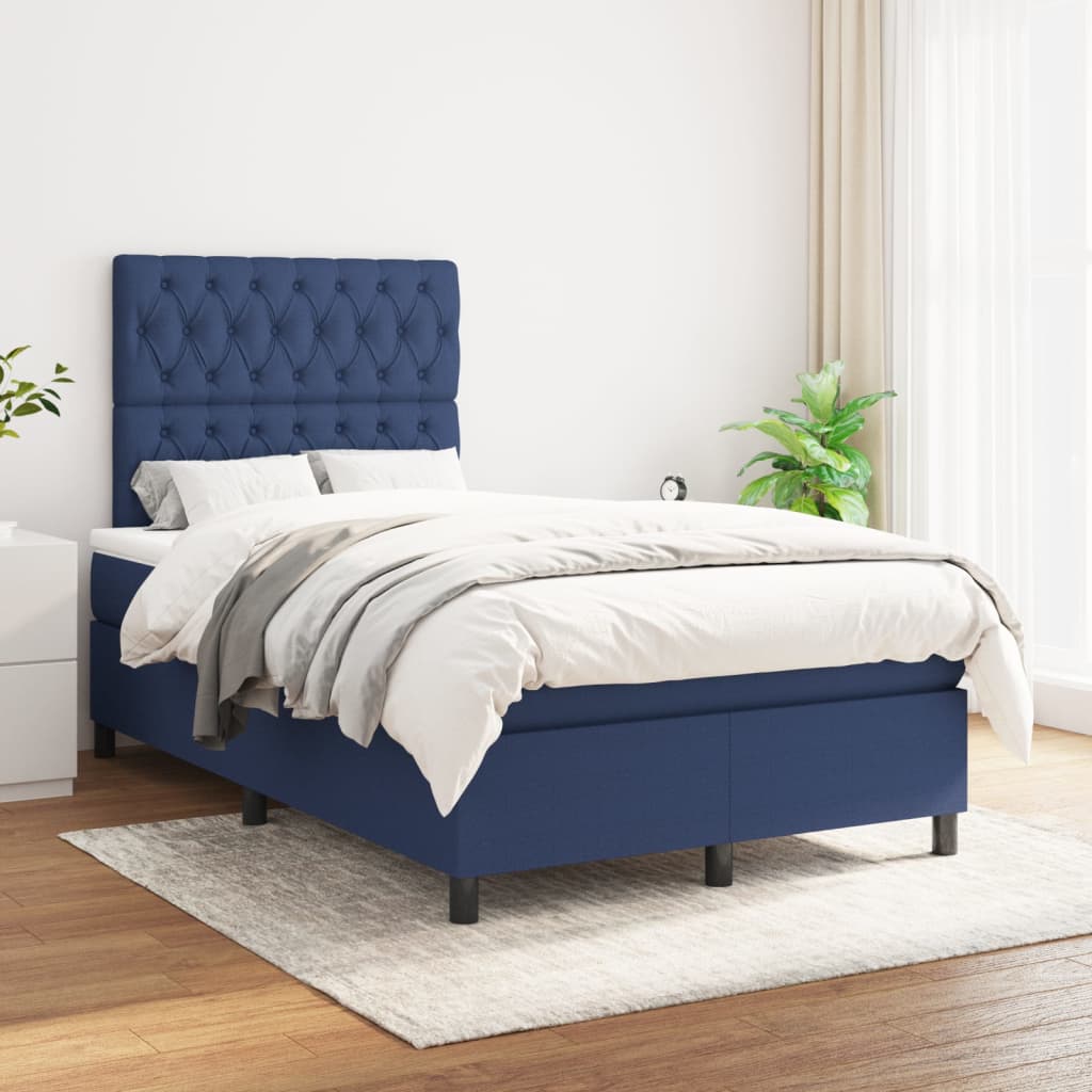 Boxspring met matras stof blauw 120x200 cm Bedden & bedframes | Creëer jouw Trendy Thuis | Gratis bezorgd & Retour | Trendy.nl