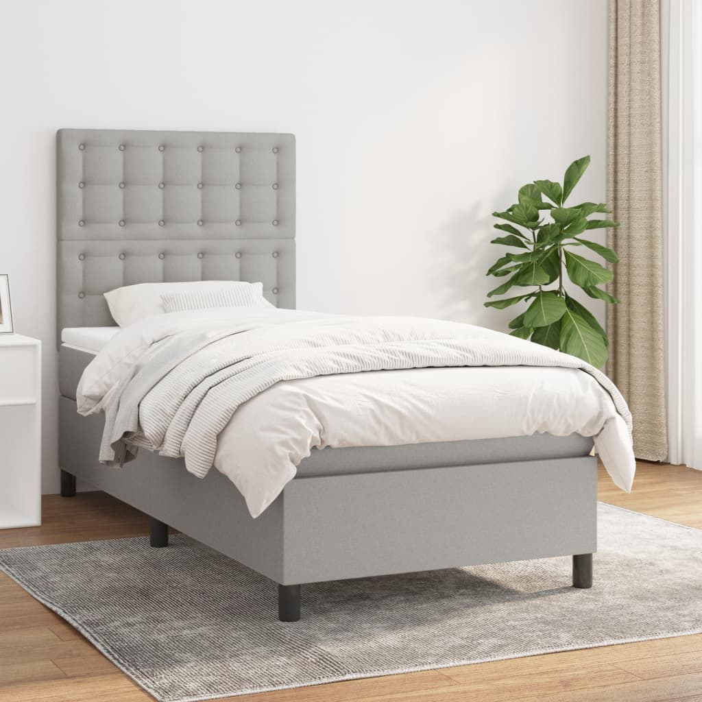 Boxspring met matras stof lichtgrijs 90x190 cm Bedden & bedframes | Creëer jouw Trendy Thuis | Gratis bezorgd & Retour | Trendy.nl