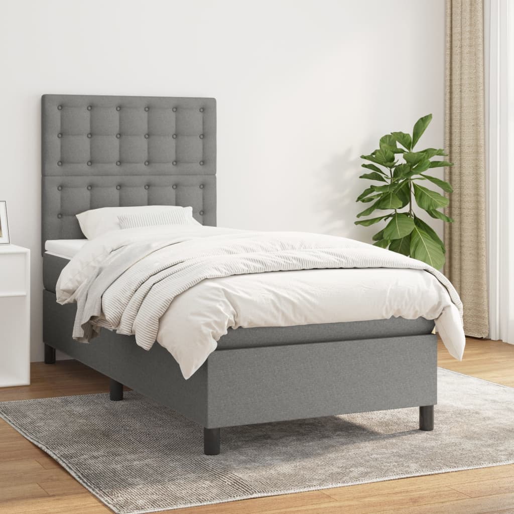 Boxspring met matras stof donkergrijs 90x190 cm Bedden & bedframes | Creëer jouw Trendy Thuis | Gratis bezorgd & Retour | Trendy.nl