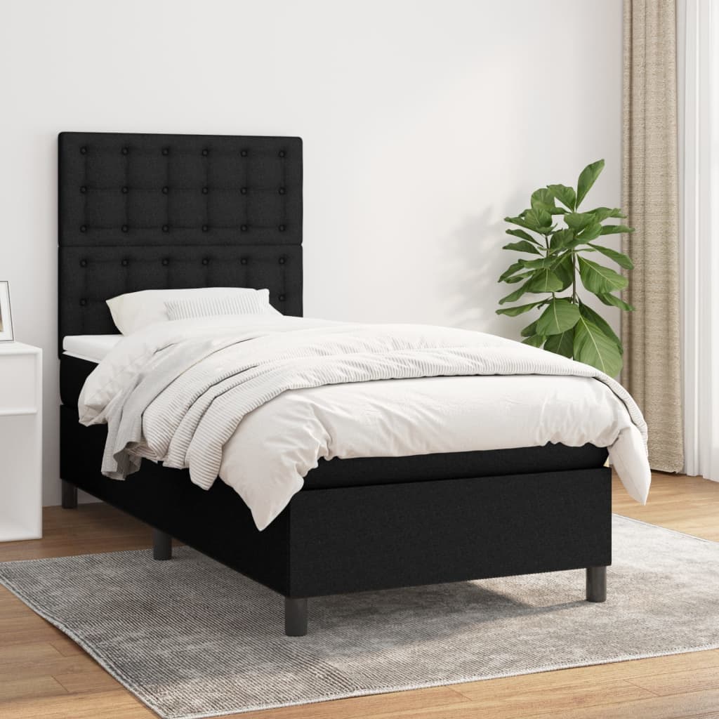 Boxspring met matras stof zwart 90x190 cm Bedden & bedframes | Creëer jouw Trendy Thuis | Gratis bezorgd & Retour | Trendy.nl