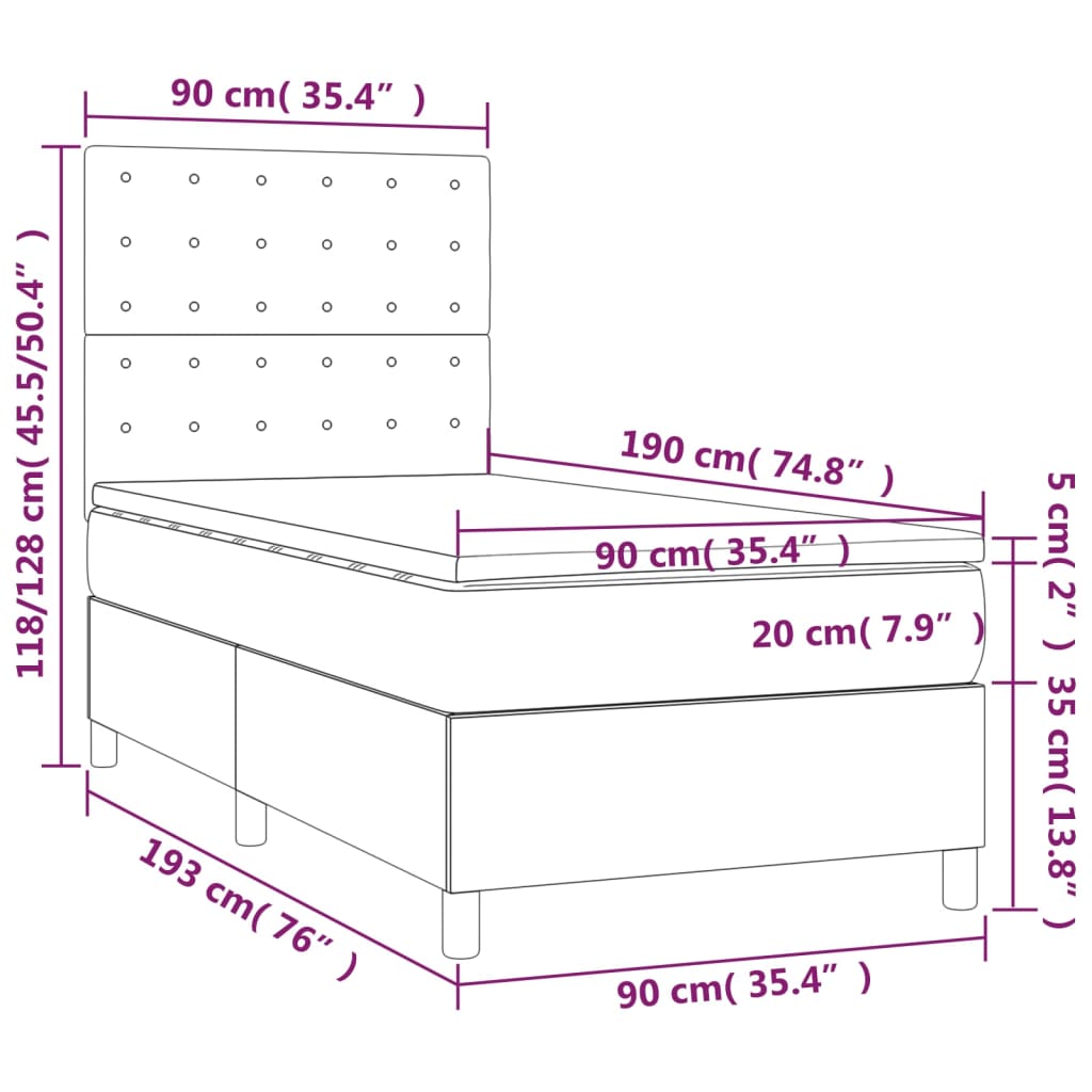 Boxspring met matras stof donkerbruin 90x190 cm Bedden & bedframes | Creëer jouw Trendy Thuis | Gratis bezorgd & Retour | Trendy.nl