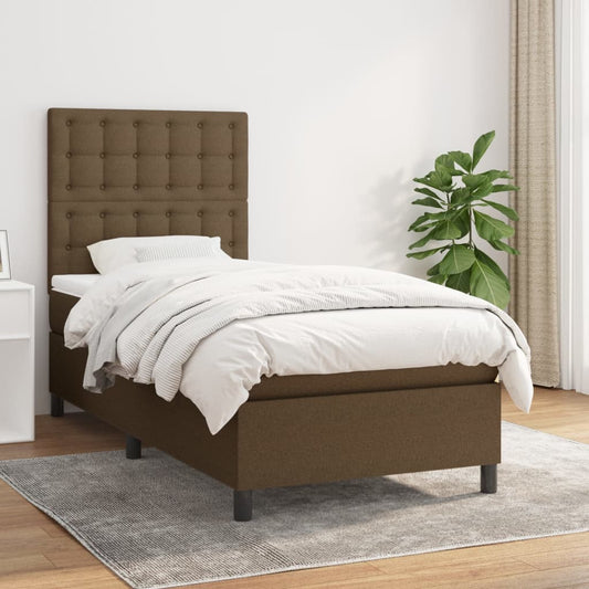 Boxspring met matras stof donkerbruin 90x190 cm Bedden & bedframes | Creëer jouw Trendy Thuis | Gratis bezorgd & Retour | Trendy.nl