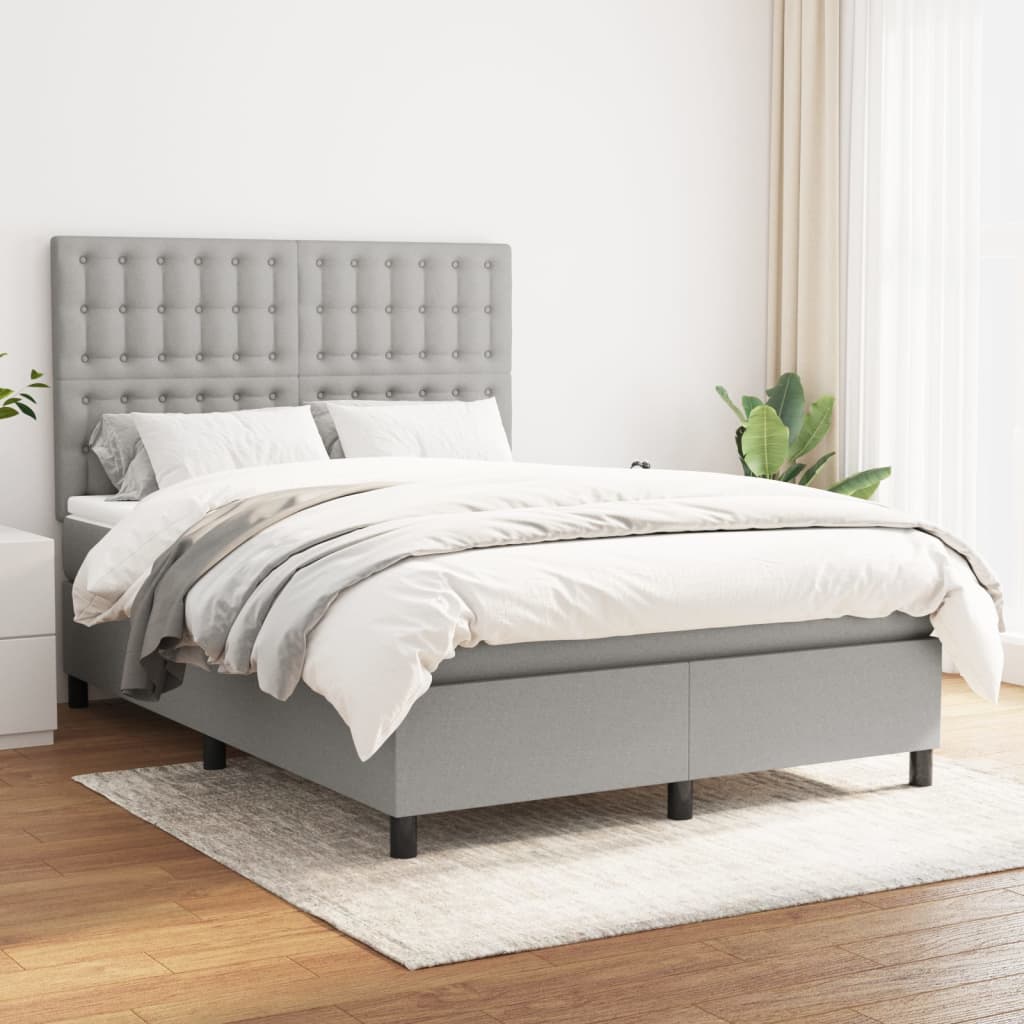 Boxspring met matras stof lichtgrijs 140x190 cm Bedden & bedframes | Creëer jouw Trendy Thuis | Gratis bezorgd & Retour | Trendy.nl