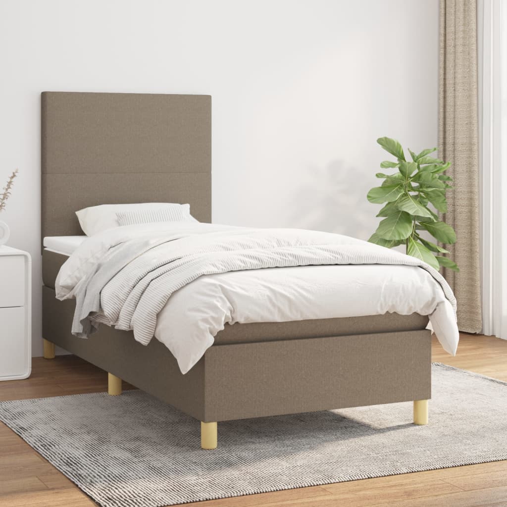 Boxspring met matras stof taupe 90x190 cm Bedden & bedframes | Creëer jouw Trendy Thuis | Gratis bezorgd & Retour | Trendy.nl