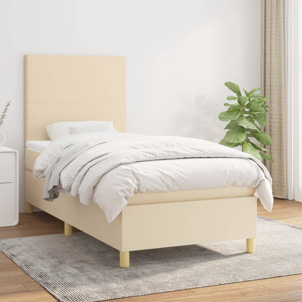 Boxspring met matras stof crèmekleurig 90x190 cm