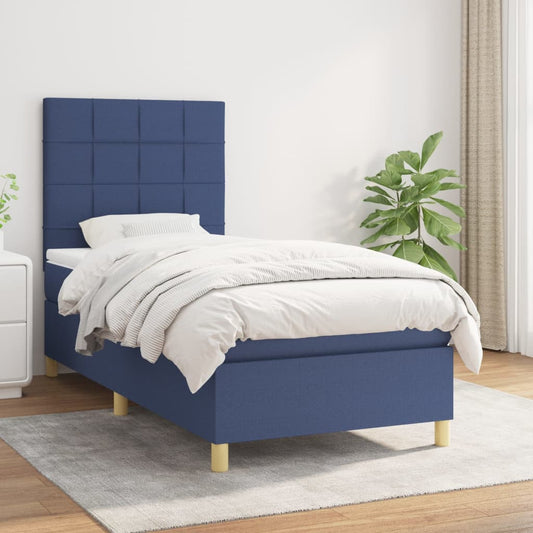 Boxspring met matras stof blauw 90x190 cm Bedden & bedframes | Creëer jouw Trendy Thuis | Gratis bezorgd & Retour | Trendy.nl