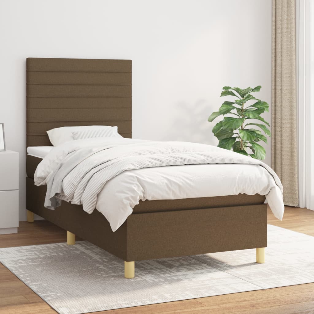 Boxspring met matras stof donkerbruin 90x190 cm Bedden & bedframes | Creëer jouw Trendy Thuis | Gratis bezorgd & Retour | Trendy.nl