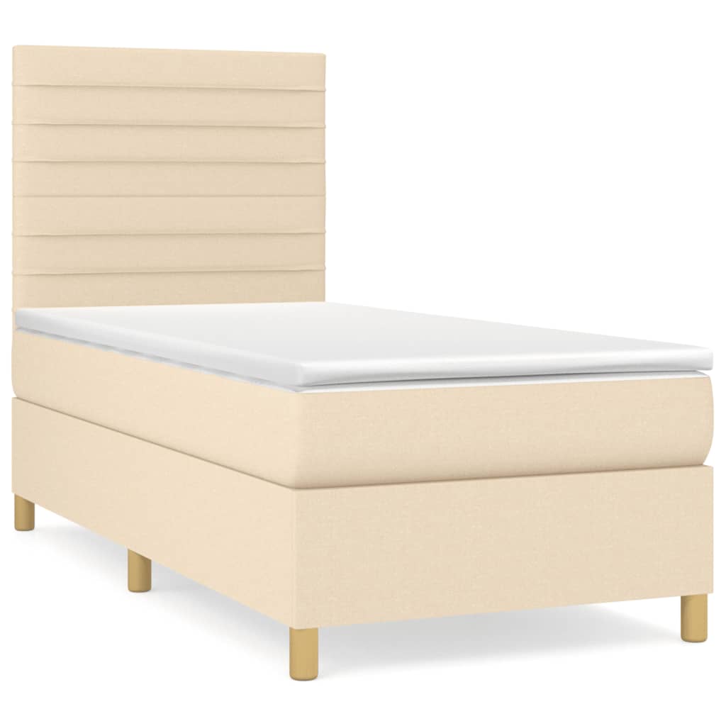 Boxspring met matras stof crèmekleurig 90x190 cm Bedden & bedframes | Creëer jouw Trendy Thuis | Gratis bezorgd & Retour | Trendy.nl