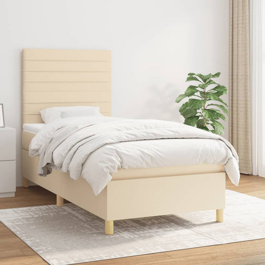 Boxspring met matras stof crèmekleurig 90x190 cm Bedden & bedframes | Creëer jouw Trendy Thuis | Gratis bezorgd & Retour | Trendy.nl