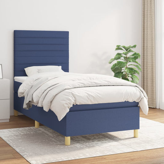 Boxspring met matras stof blauw 90x190 cm Bedden & bedframes | Creëer jouw Trendy Thuis | Gratis bezorgd & Retour | Trendy.nl