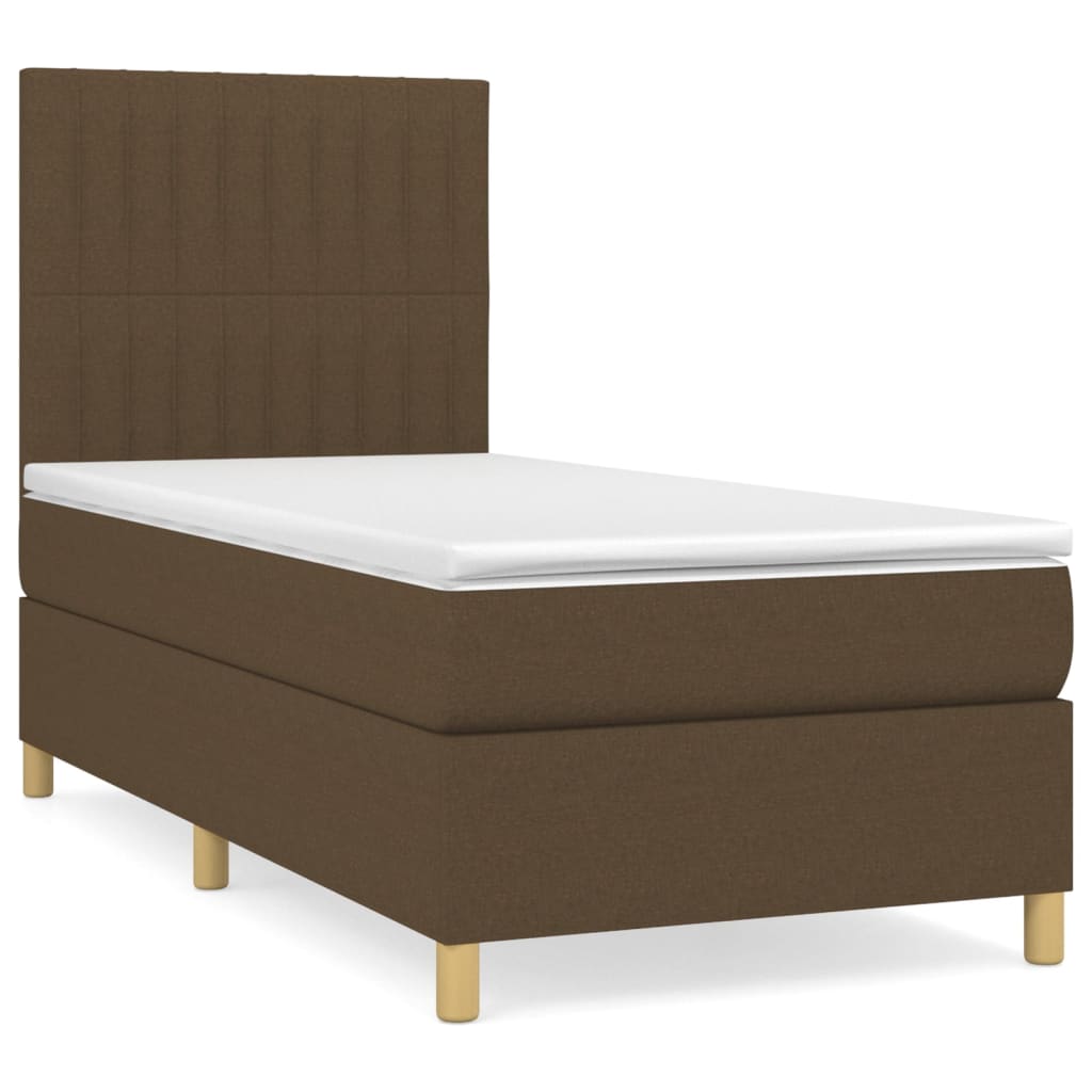 Boxspring met matras stof donkerbruin 90x190 cm Bedden & bedframes | Creëer jouw Trendy Thuis | Gratis bezorgd & Retour | Trendy.nl