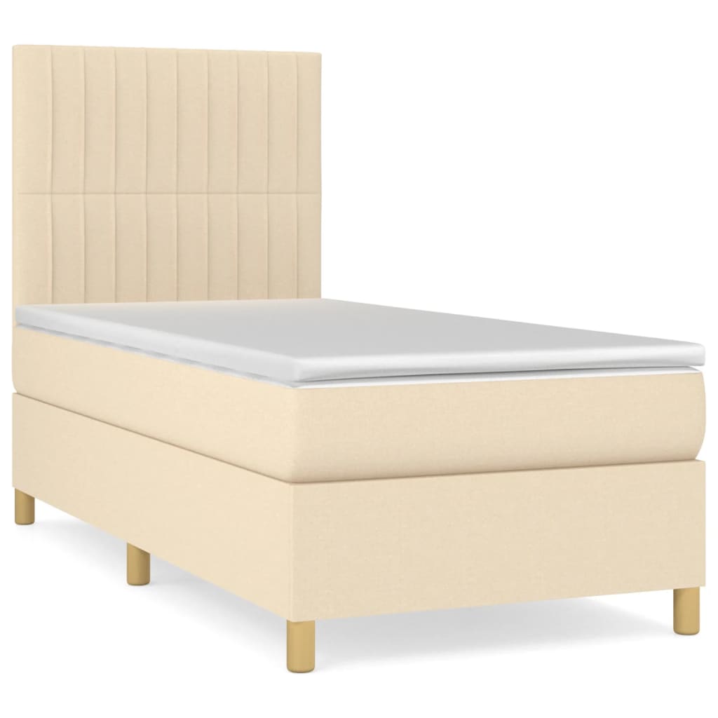 Boxspring met matras stof crèmekleurig 90x190 cm Bedden & bedframes | Creëer jouw Trendy Thuis | Gratis bezorgd & Retour | Trendy.nl